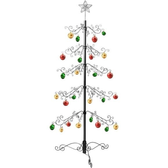 DJH-10.6 Inch Ornament Tree Display Stand, Decorative Black Metal Tabletop Display Stand Features Multiple Hooks Display Rack Ornaments Glass Globes B
